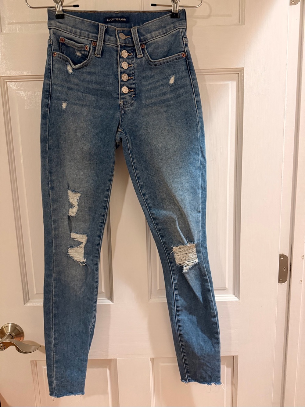 Lucky Brand Distressed High-Rise Skinny Jeans - Medium Blue